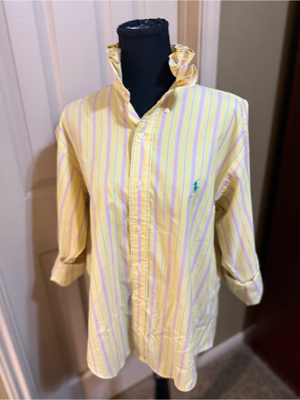 Upcycled Ralph Lauren Yellow Multi-Striped Button-Down Shirt - Picture 2 of 9